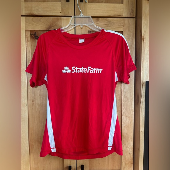 State Farm Red and White T-Shirt athletic fit dry fit top medium - Picture 1 of 2